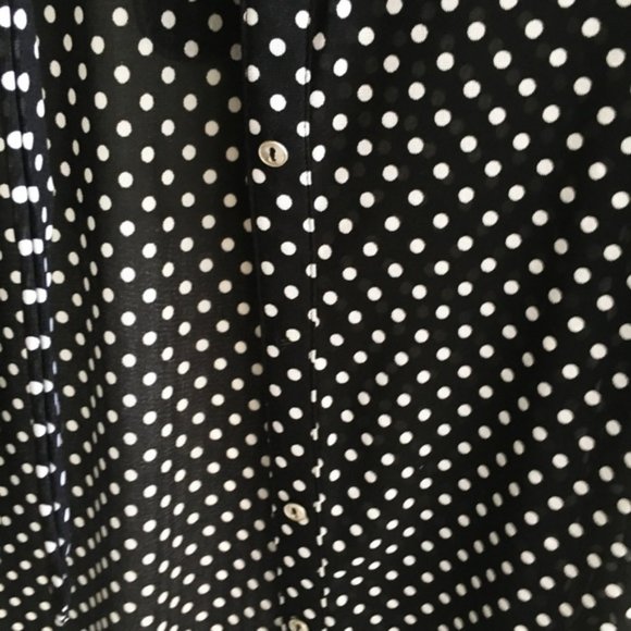 Polka Dot Tie Neck Half Sleeve Button Up/Down Top - Picture 4 of 5